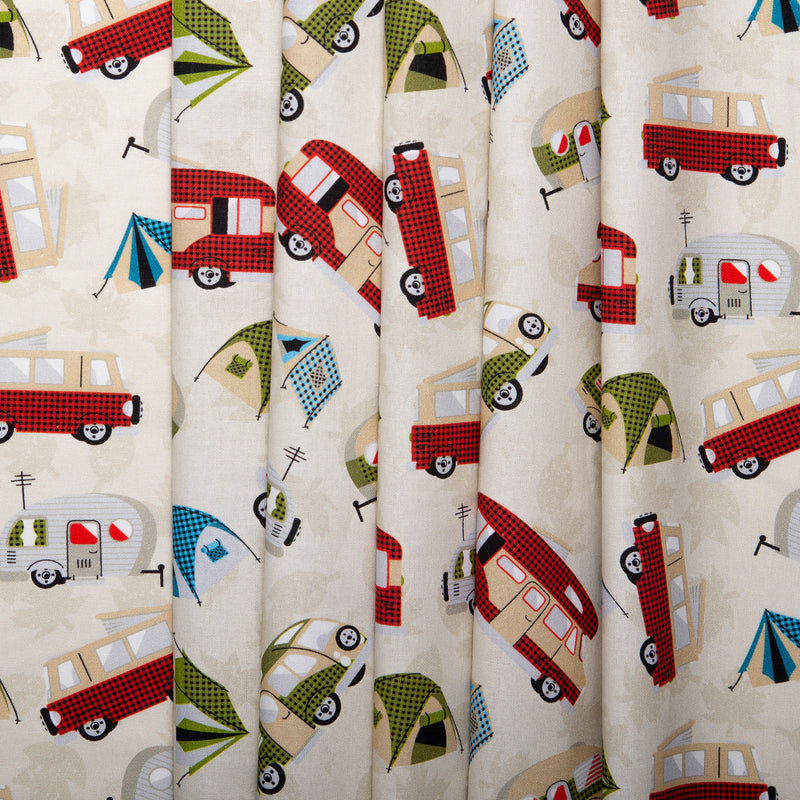 Printed Cotton - LET'S GO CAMPING - Camping car - Beige