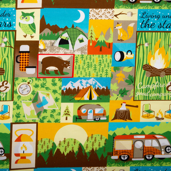 Printed Cotton - LET'S GO CAMPING - Camping box - Green