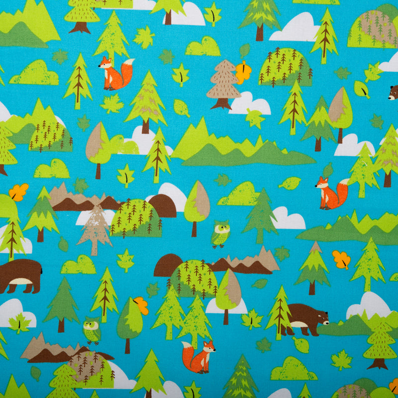 Printed Cotton - LET'S GO CAMPING - Forest - Blue