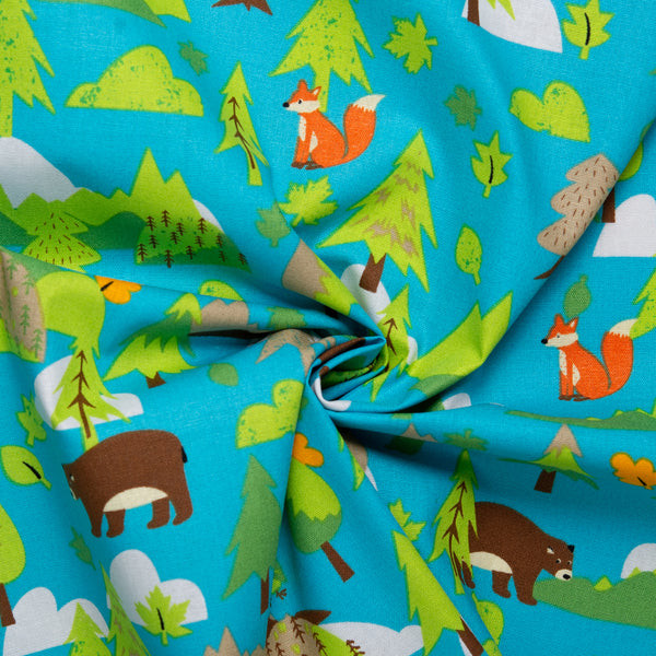Printed Cotton - LET'S GO CAMPING - Forest - Blue