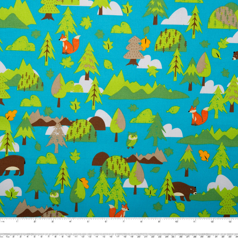 Printed Cotton - LET'S GO CAMPING - Forest - Blue