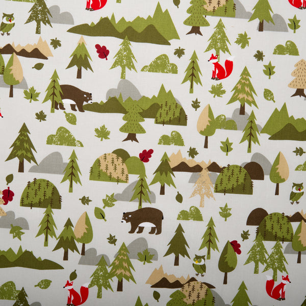 Printed Cotton - LET'S GO CAMPING - Forest - White
