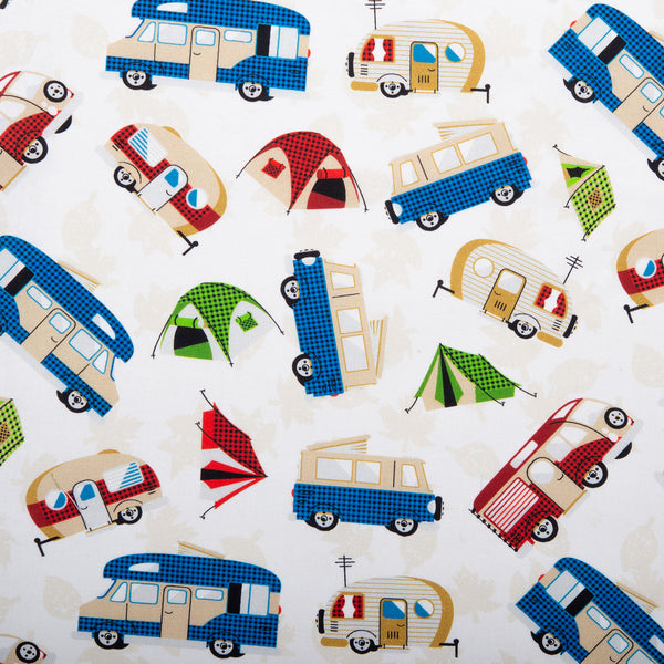 Printed Cotton - LET'S GO CAMPING - Camping car - Oyster
