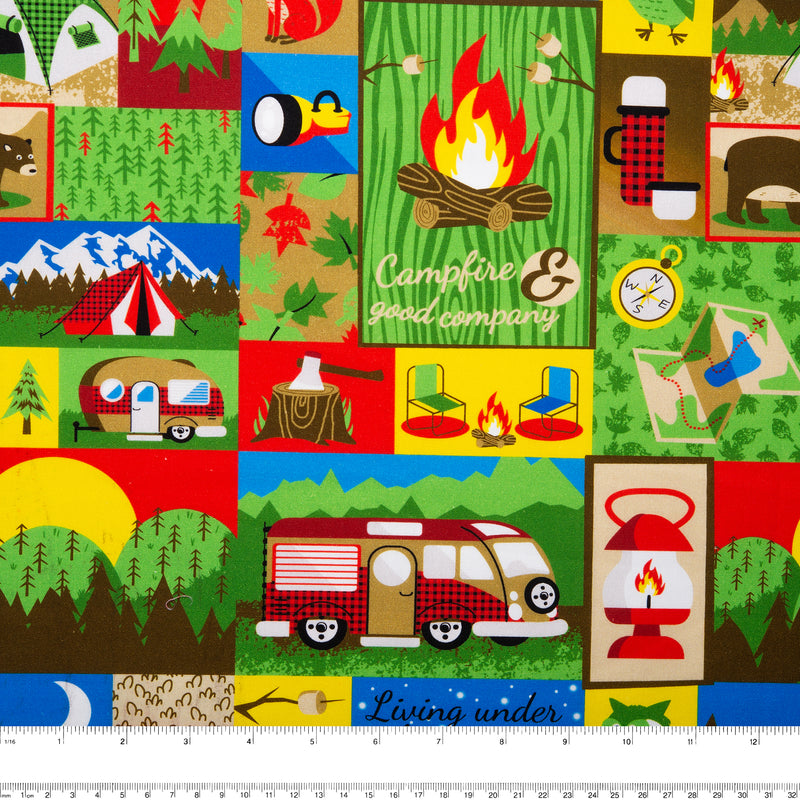 Printed Cotton - LET'S GO CAMPING - Camping box - Red