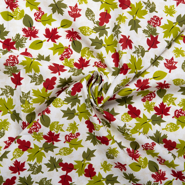 Printed Cotton - LET'S GO CAMPING - Leafs - Red