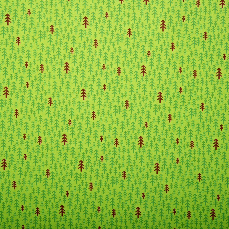Printed Cotton - LET'S GO CAMPING - Tree - Green