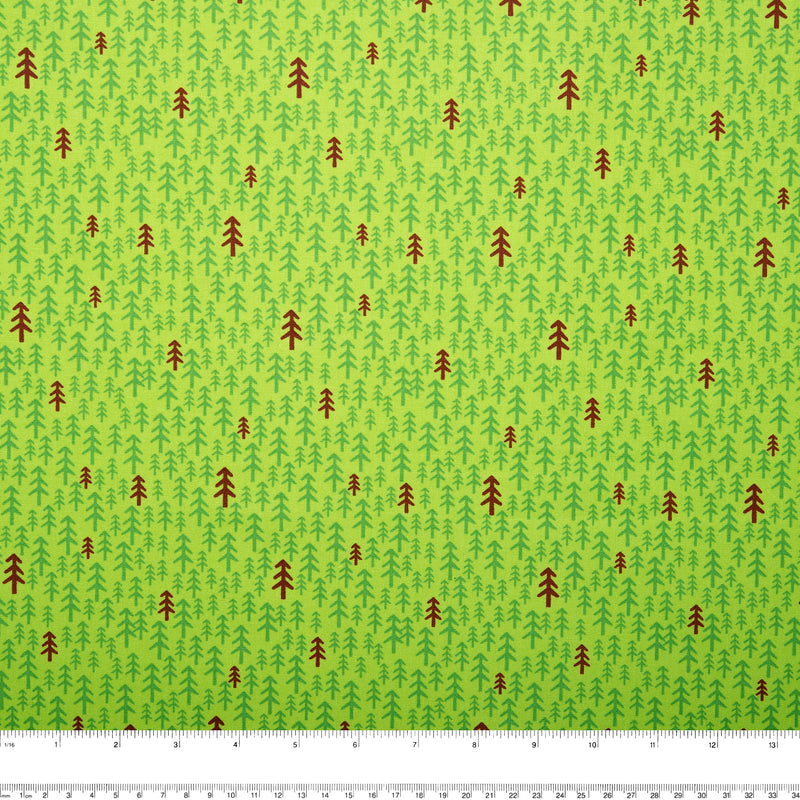 Printed Cotton - LET'S GO CAMPING - Tree - Green