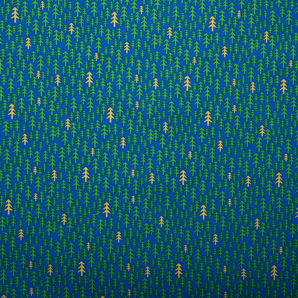 Printed Cotton - LET'S GO CAMPING - Tree - Blue