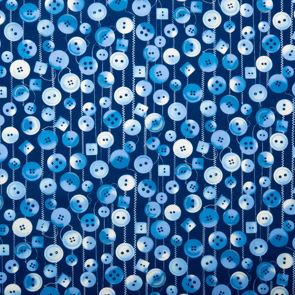 Coton imprimé - SALLE DE COUTURE - Boutons - Bleu