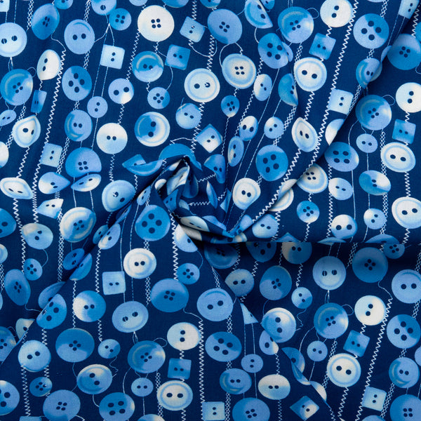 Coton imprimé - SALLE DE COUTURE - Boutons - Bleu