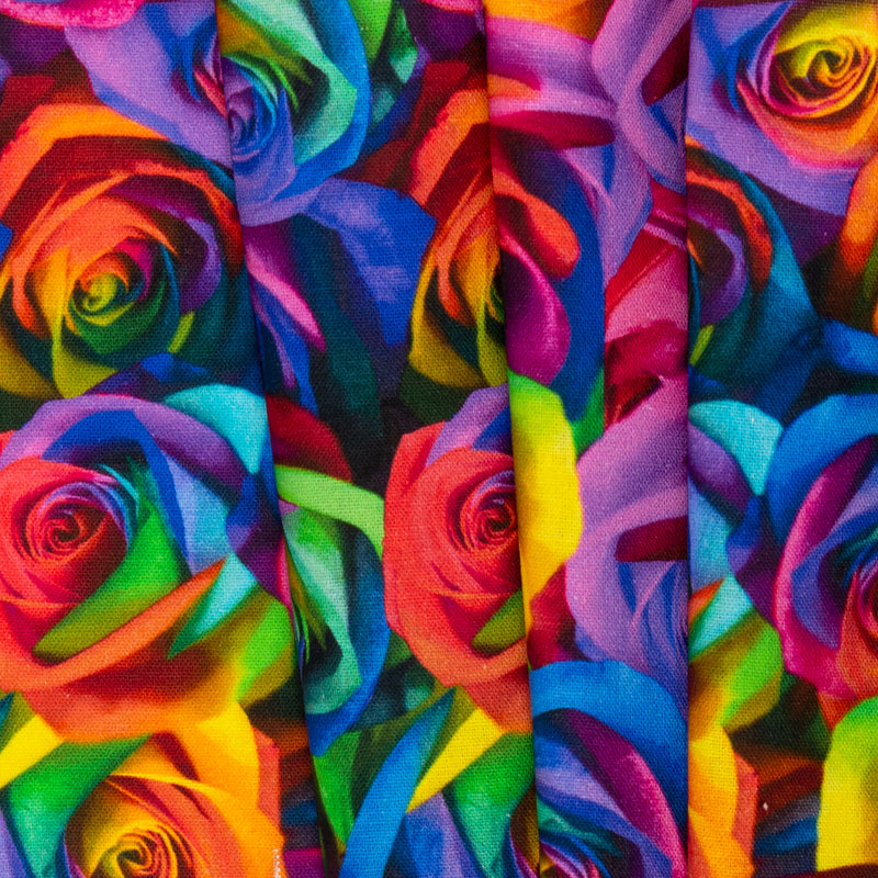 Printed Cotton - RAINBOW CREATIVE - Roses - Black