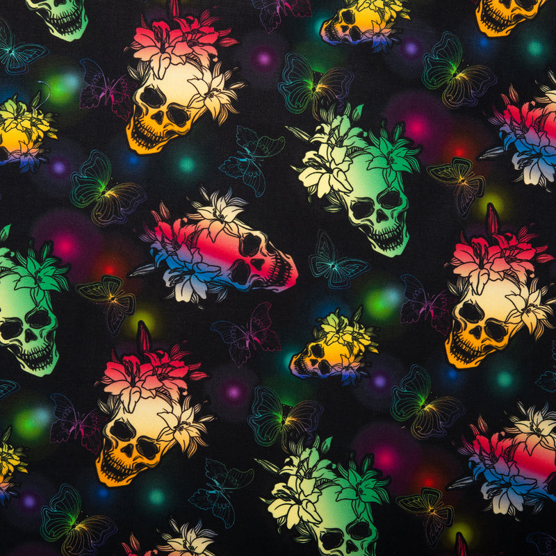 Printed Cotton - RAINBOW CREATIVE - Skulls - Black