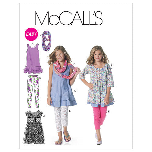 McCalls Sewing Pattern 7709 Tops, Dresses, Leggings CCE (3-4-5-6)