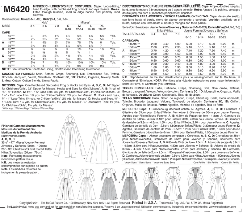 M6420 Déguisements - Jeune Femme/Enfant/Fillette (grandeur : PETIT-MOY-GR)