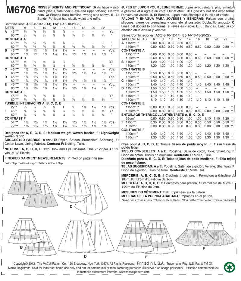 M6706 Skirt - Misses (Size: 6-8-10-12-14)