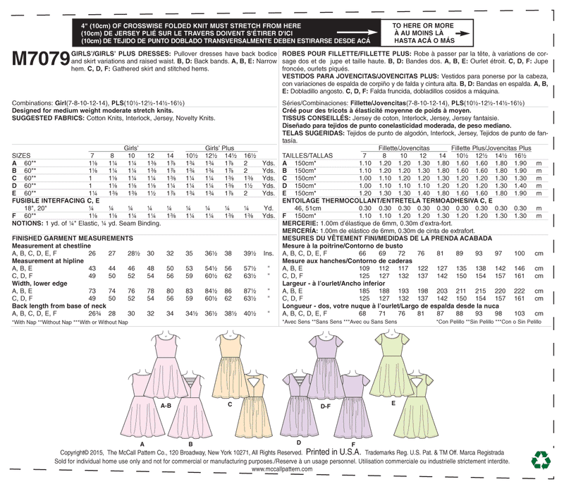 M7079 Robe - Fille/Fille plus (Grandeur : 10.5 - 12.5 - 14.5 - 16.5)
