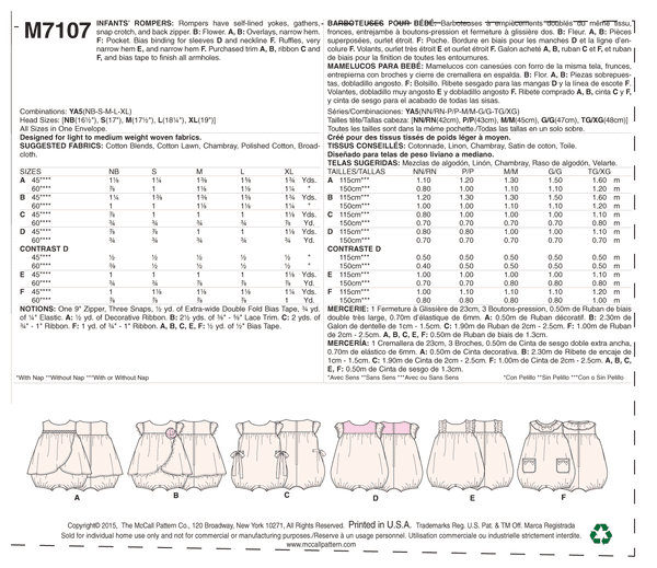 M7107 Infants' Rompers (size: All Sizes In One Envelope)