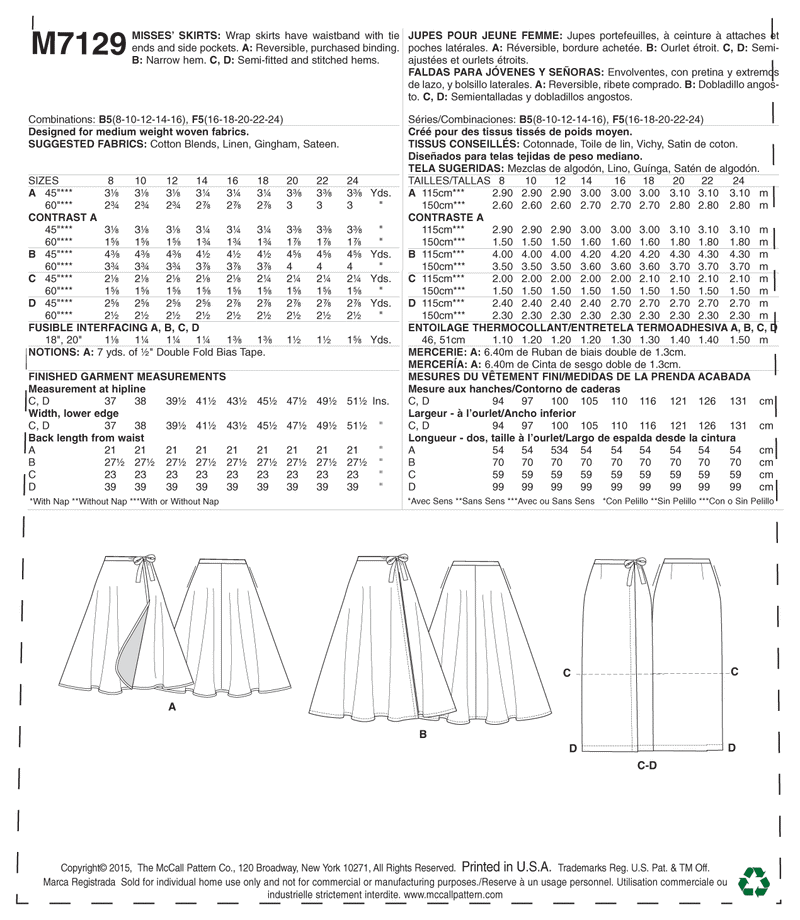 M7129 Misses' Skirts (size: 16-18-20-22-24)