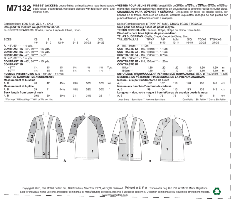 M7132 Misses' Jackets (size: LRG-XLG-XXL)