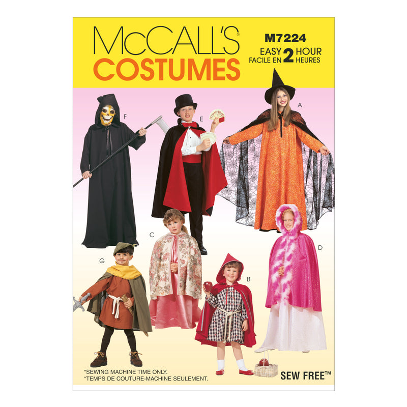 M7224 Children's, Boys' and Girls' Cape and Tunic Costumes (Size: All Sizes In One Envelope)
