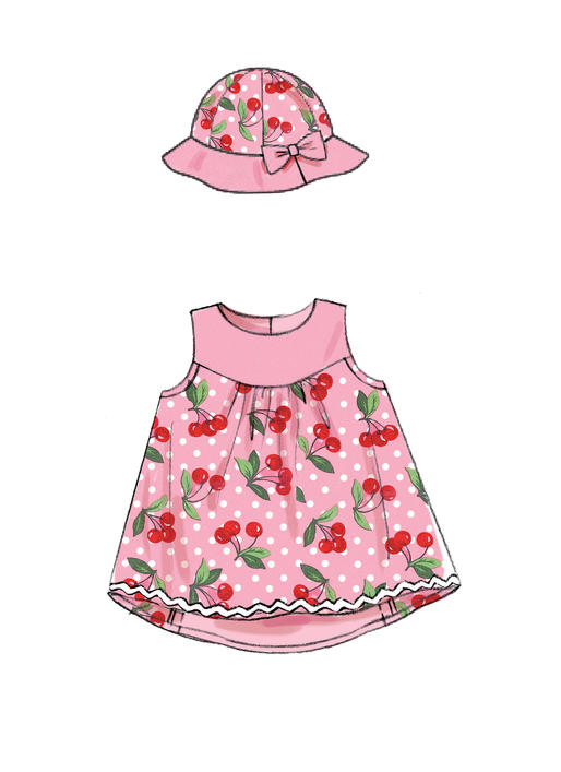 M7342 Infants' Back-Bow Dresses, Panties, Leggings and Bucket Hat (size: All Sizes In One Envelope)