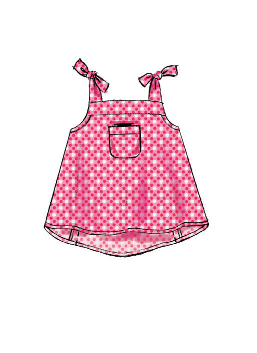 M7342 Infants' Back-Bow Dresses, Panties, Leggings and Bucket Hat (size: All Sizes In One Envelope)