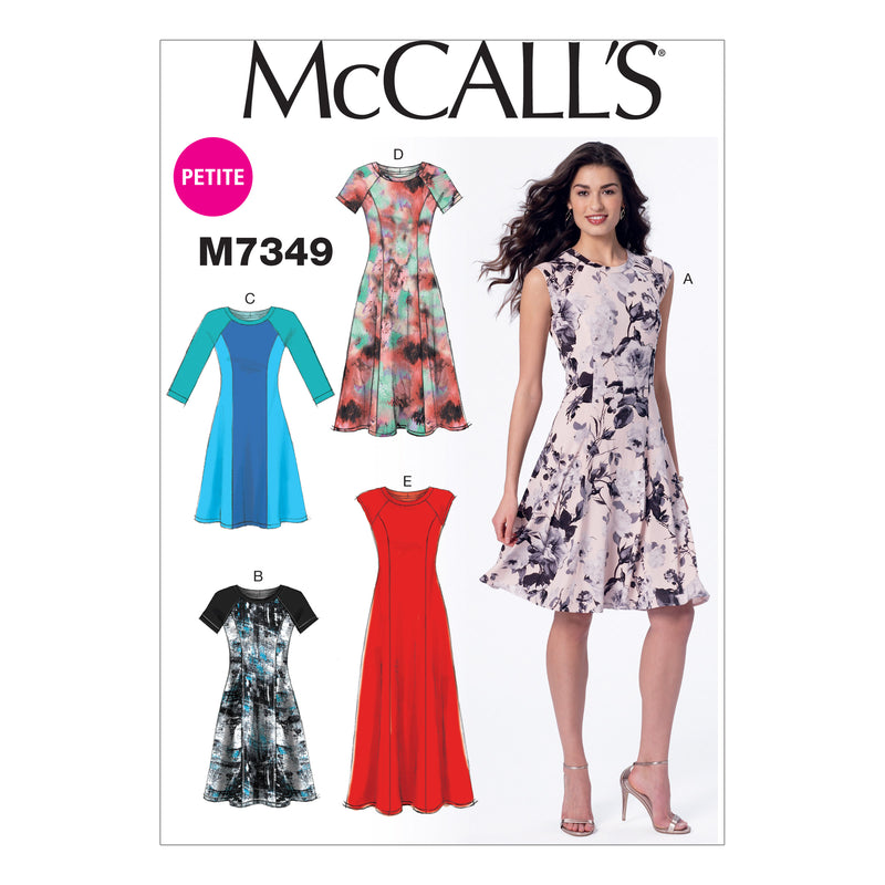 M7349 Misses'/Miss Petite Sleeveless or Raglan Sleeve, Fit and Flare Dresses