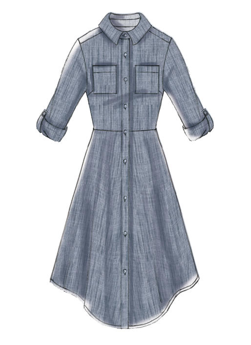 M7351 Misses' Shirtdresses with Pockets and Belt (size: 14-16-18-20-22)