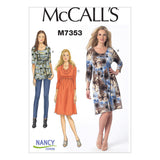 M7353 Misses' Raised Elastic-Waist Top and Dresses (size: 6-8-10-12-14)