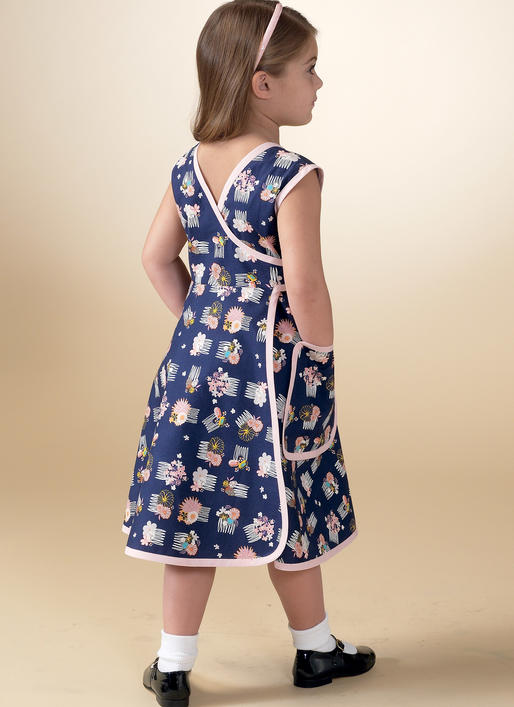 M7354 Misses'/Children's/Girls' Matching Back-Wrap Dresses (size: SML-MED-LRG-XLG)