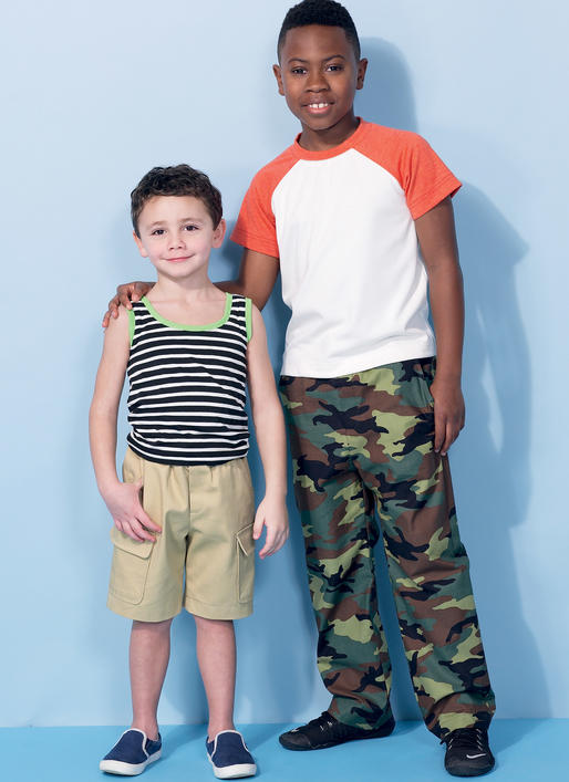M7379 Children's/Boys' Raglan Sleeve and Tank Tops, Cargo Shorts and Pants
