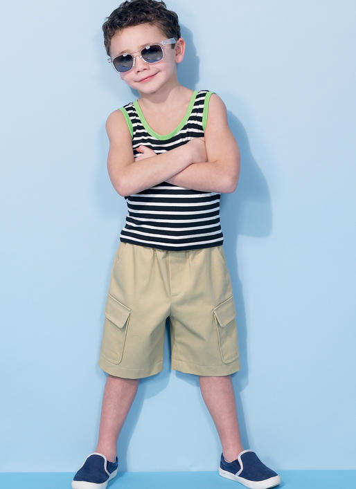 M7379 Children's/Boys' Raglan Sleeve and Tank Tops, Cargo Shorts and Pants (size: 7-8-10-12-14)