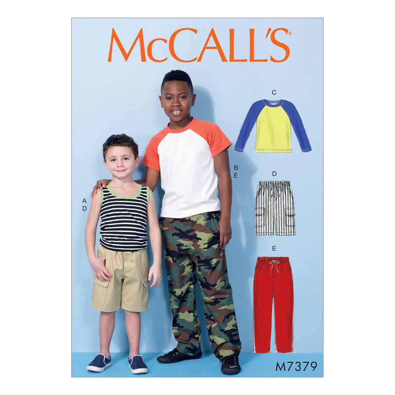 M7379 Children's/Boys' Raglan Sleeve and Tank Tops, Cargo Shorts and Pants (size: 3-4-5-6)
