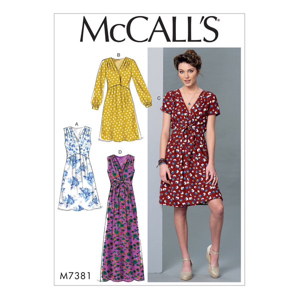 M7381 Misses' Pleated Dresses with Optional Front-Tie (size: XSM-SML-MED)