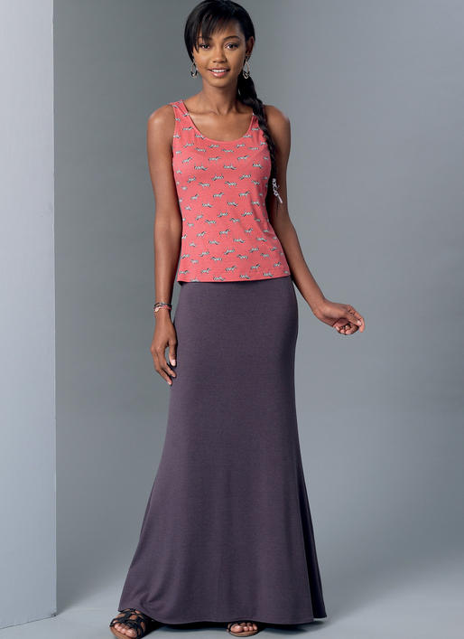 M7386 Misses' Knit Tank Top, Dresses and Skirts (size: XSM-SML-MED)