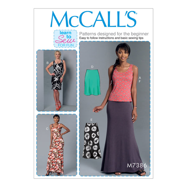 M7386 Misses' Knit Tank Top, Dresses and Skirts (size: LRG-XLG-XXL)