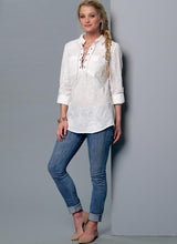 M7391 Misses' Laced or Split-Neck Tops and Dress (size: LRG-XLG-XXL)