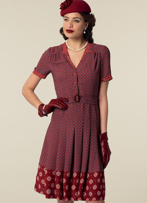 M7433 Misses' Inverted Notch-Collar Shirtdresses and Belt (size: 6-8-10-12-14)