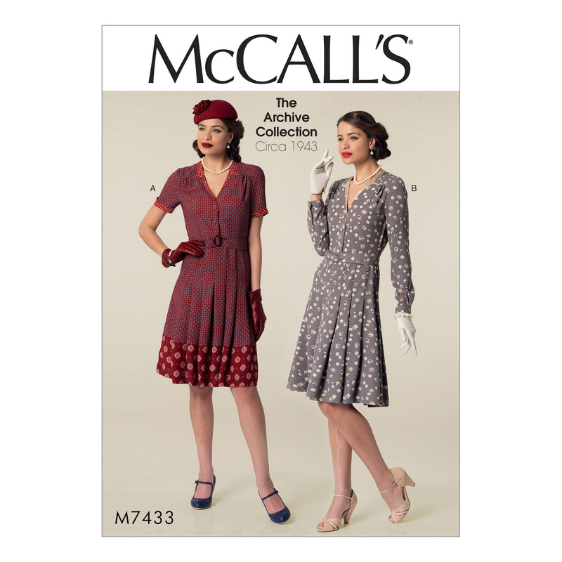 M7433 Misses' Inverted Notch-Collar Shirtdresses and Belt (size: 14-16-18-20-22)