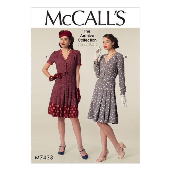 M7433 Misses' Inverted Notch-Collar Shirtdresses and Belt
