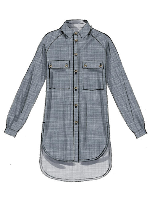 M7472 Misses' Raglan Sleeve, Button-Down Shirts and Tunics  (size: 6-8-10-12-14)