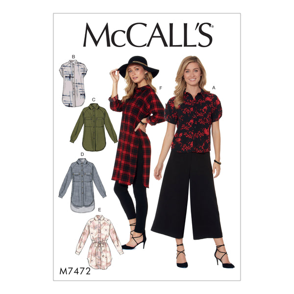 M7472 Misses' Raglan Sleeve, Button-Down Shirts and Tunics