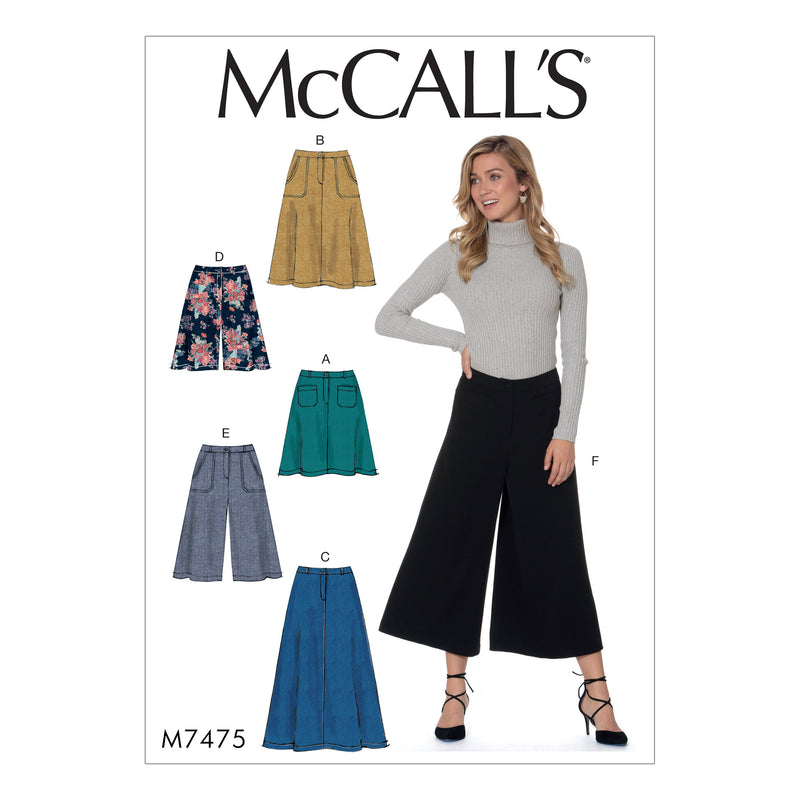 M7475 Misses' Flared Skirts, Shorts and Culottes (size: 14-16-18-20-22)