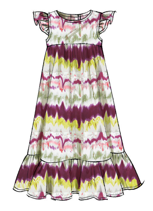 M7558 Children's/Girls' Sleeveless and Ruffle Sleeve Empire-Waist Dresses (size: 3-4-5-6)