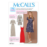 M7561 Misses' Pullover, Gathered-Waist Knit Dresses with Sleeve and Hem Options (size: XSM-SML-MED)
