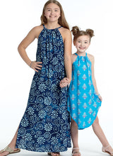 M7589 Children's/Girls' Gathered Neckline Sleeveless Dresses (size: XSM-SML)