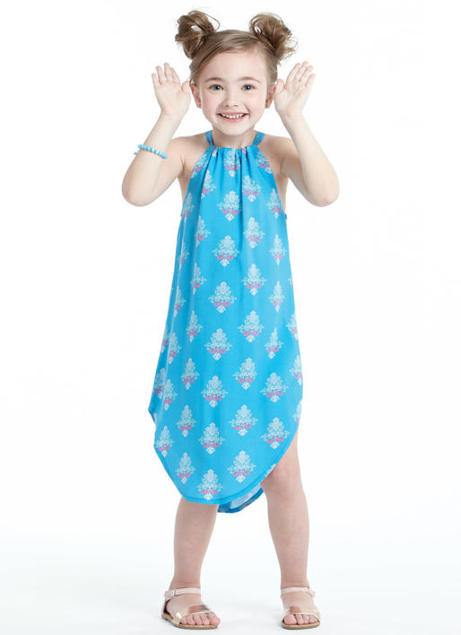 M7589 Children's/Girls' Gathered Neckline Sleeveless Dresses (size: XSM-SML)