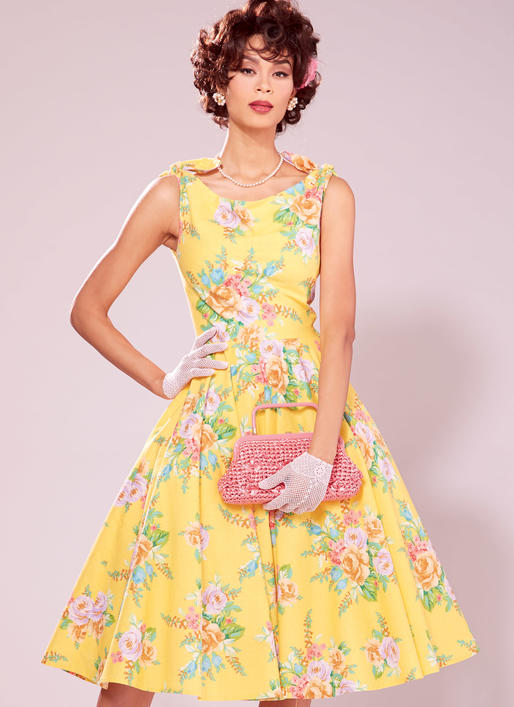 M7599 Misses' Lined Flared Dresses with Petticoat (size: 6-8-10-12-14)