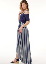 M7606 Misses' Off-the-Shoulder Bodysuits and Wrap Skirts with Side Tie (size: XSM-SML-MED)