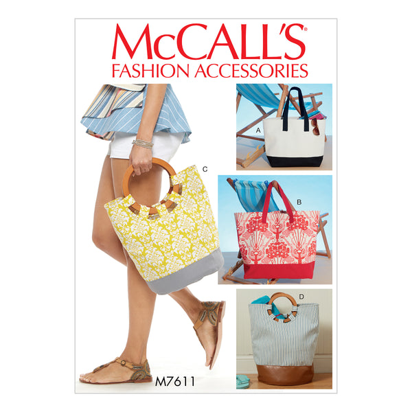 M7611 Misses' Lined Tote Bags with Contrast Variations (size: One Size Only)